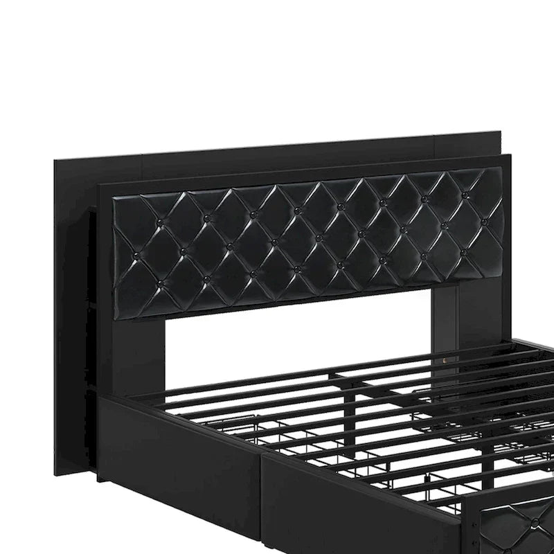 Moasis Lit Double en PU avec LED Cadre de Lit Capitonne Plateforme