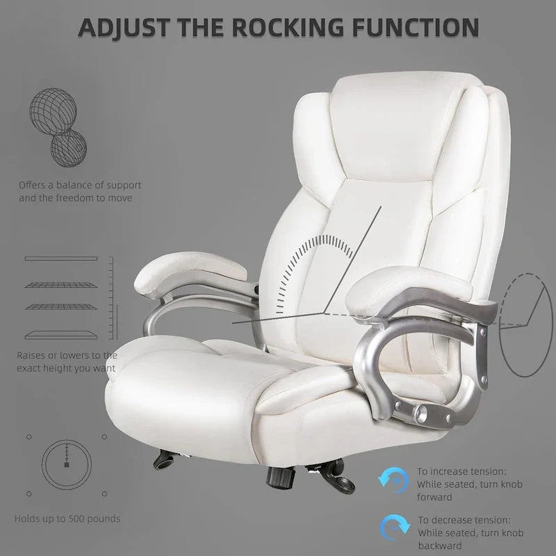 Chaise de bureau de direction Bossin grande taille et forte, 500 lb, avec support lombaire réglable, chaise ergonomique en cuir PU à dossier haut pour ordinateur