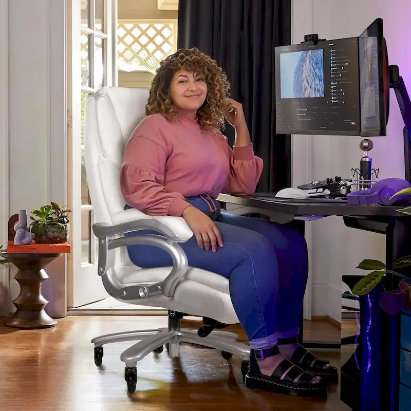 Chaise de bureau de direction Bossin grande taille et forte, 500 lb, avec support lombaire réglable, chaise ergonomique en cuir PU à dossier haut pour ordinateur