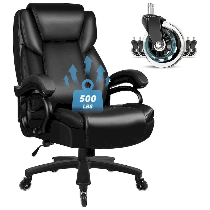 Chaise de bureau de direction Bossin grande taille et forte, 500 lb, avec support lombaire réglable, chaise ergonomique en cuir PU à dossier haut pour ordinateur