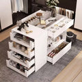 Famapy Glass-Top Closet Organizer White Dressing Island Ample Storage Dresser Display Storage Cabinet Closet Vanity Island Storage Beauty Organizer