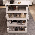 Famapy Organisateur de placard à dessus en verre Blanc Îlot de dressing Grand espace de rangement Commode Vitrine Meuble de rangement de placard Îlot de coiffeuse Organisateur de beauté