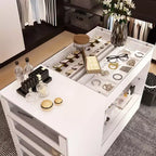 Famapy Organisateur de placard à dessus en verre Blanc Îlot de dressing Grand espace de rangement Commode Vitrine Meuble de rangement de placard Îlot de coiffeuse Organisateur de beauté
