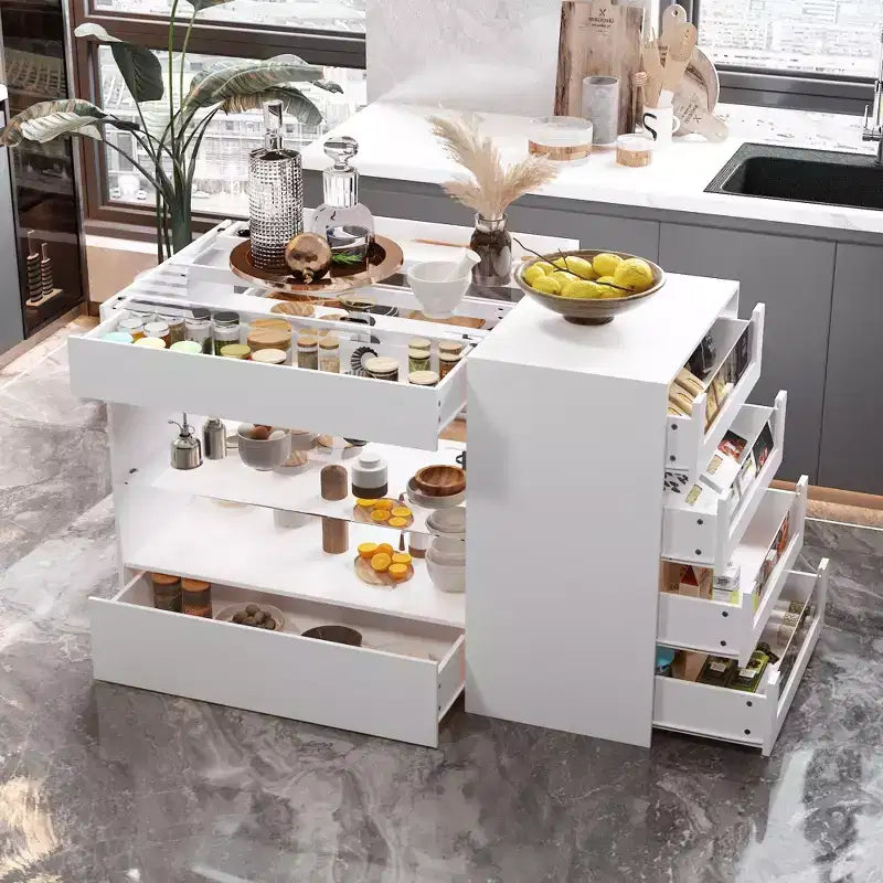 Famapy Organisateur de placard à dessus en verre Blanc Îlot de dressing Grand espace de rangement Commode Vitrine Meuble de rangement de placard Îlot de coiffeuse Organisateur de beauté