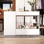 Famapy Organisateur de placard à dessus en verre Blanc Îlot de dressing Grand espace de rangement Commode Vitrine Meuble de rangement de placard Îlot de coiffeuse Organisateur de beauté
