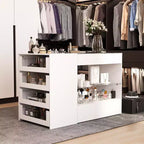 Famapy Organisateur de placard à dessus en verre Blanc Îlot de dressing Grand espace de rangement Commode Vitrine Meuble de rangement de placard Îlot de coiffeuse Organisateur de beauté