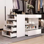 Famapy Organisateur de placard à dessus en verre Blanc Îlot de dressing Grand espace de rangement Commode Vitrine Meuble de rangement de placard Îlot de coiffeuse Organisateur de beauté