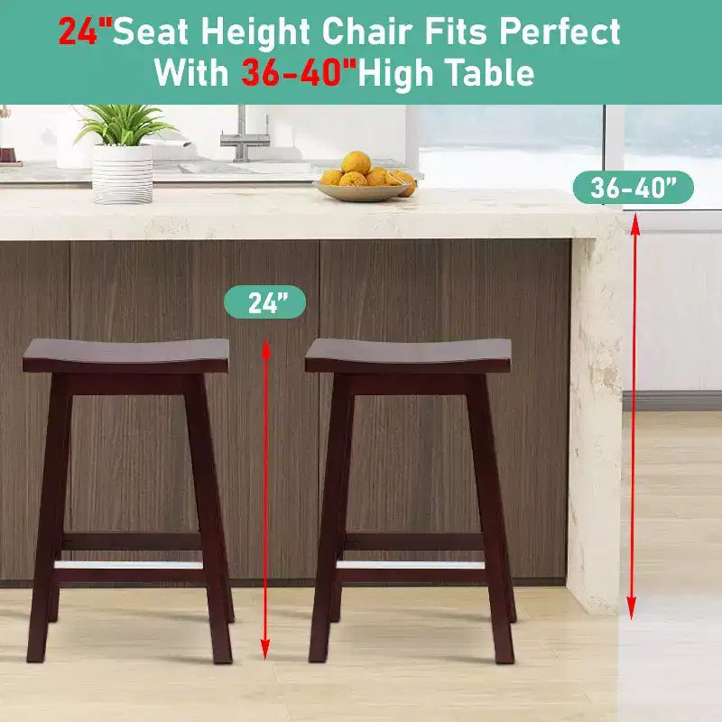 FDW Tabouret de Bar Bois Classique 24/30 Pouces Selle Siège Cuisine Tabouret de Bar Lot de 2 Tabourets de Bar avec Repose-Pieds Tabourets de Comptoir en Bois pour la Maison