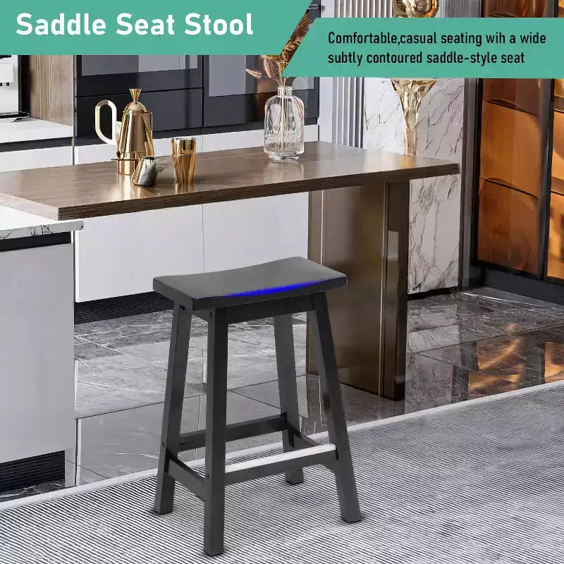 FDW Tabouret de Bar Bois Classique 24/30 Pouces Selle Siège Cuisine Tabouret de Bar Lot de 2 Tabourets de Bar avec Repose-Pieds Tabourets de Comptoir en Bois pour la Maison