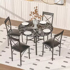 VECELO Table à manger ronde 36" pour 4, plateau de table de bar en faux marbre avec pieds en métal pour cuisine, petits espaces
