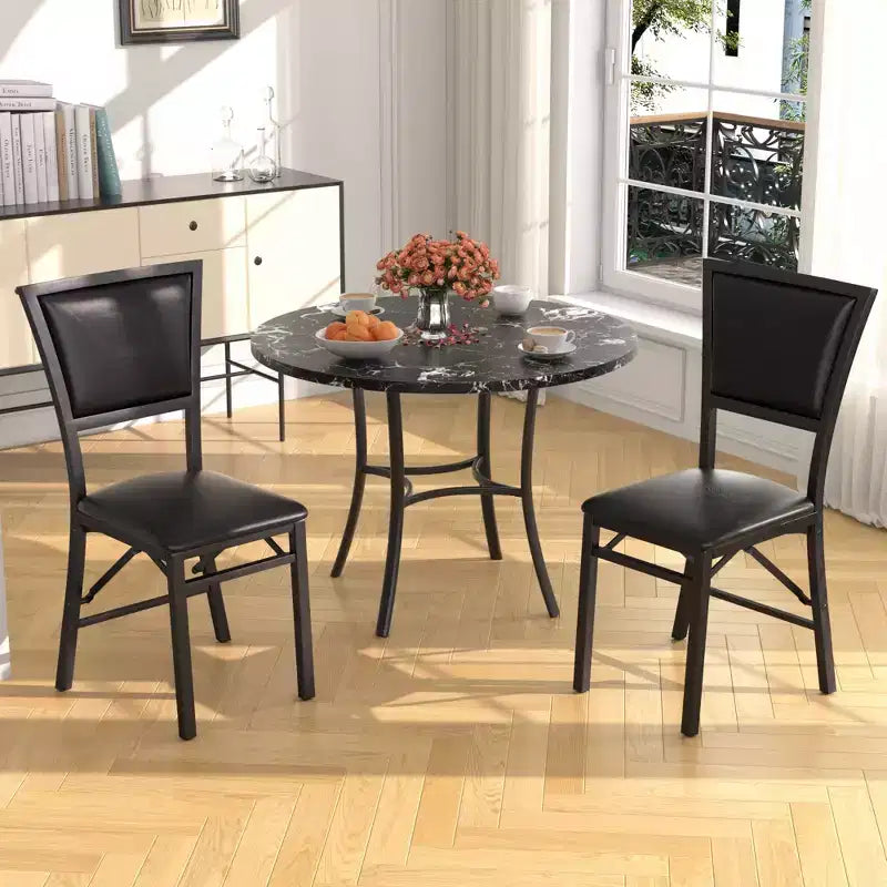 VECELO Table à manger ronde 36" pour 4, plateau de table de bar en faux marbre avec pieds en métal pour cuisine, petits espaces