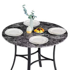 VECELO Table à manger ronde 36" pour 4, plateau de table de bar en faux marbre avec pieds en métal pour cuisine, petits espaces