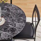 VECELO Table à manger ronde 36" pour 4, plateau de table de bar en faux marbre avec pieds en métal pour cuisine, petits espaces