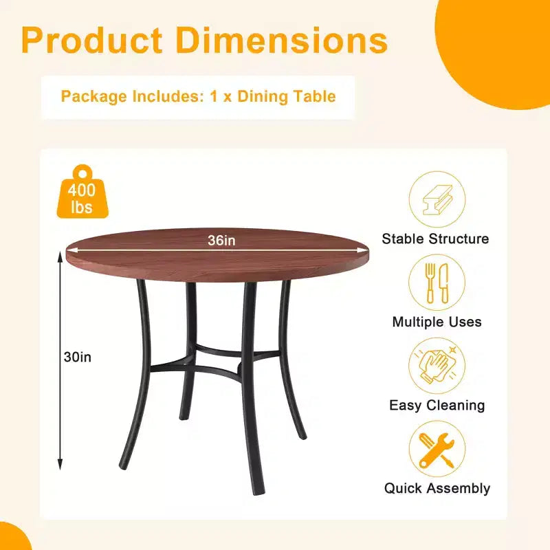 VECELO Table à manger ronde 36" pour 4, plateau de table de bar en faux marbre avec pieds en métal pour cuisine, petits espaces