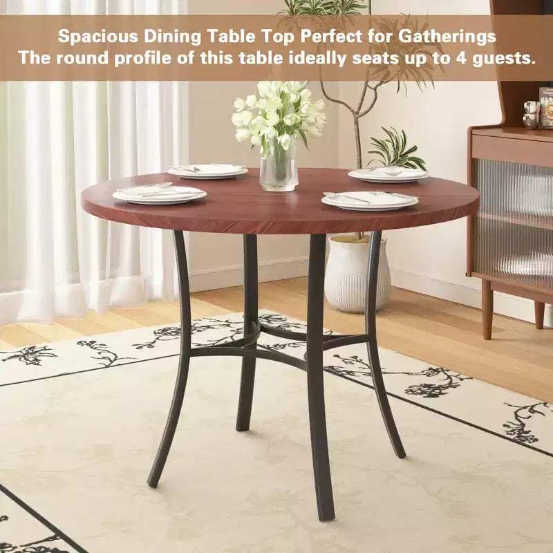 VECELO Table à manger ronde 36" pour 4, plateau de table de bar en faux marbre avec pieds en métal pour cuisine, petits espaces