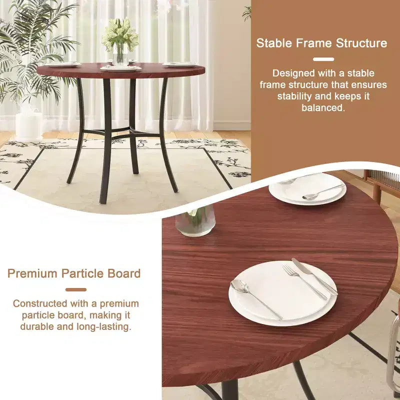 VECELO Table à manger ronde 36" pour 4, plateau de table de bar en faux marbre avec pieds en métal pour cuisine, petits espaces