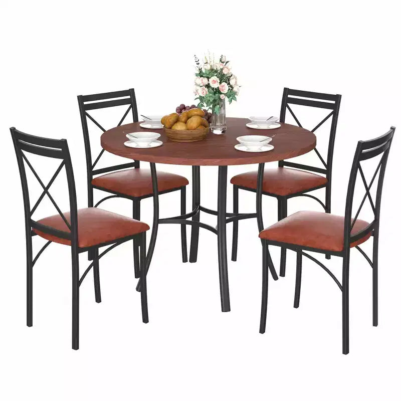 VECELO Table à manger ronde 36" pour 4, plateau de table de bar en faux marbre avec pieds en métal pour cuisine, petits espaces