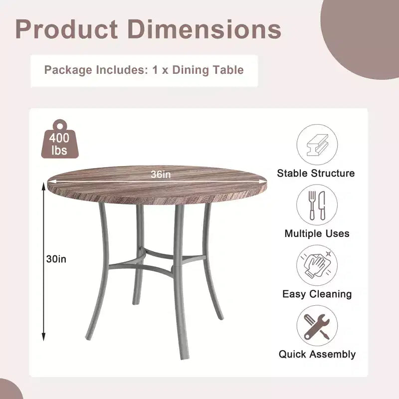 VECELO Table à manger ronde 36" pour 4, plateau de table de bar en faux marbre avec pieds en métal pour cuisine, petits espaces