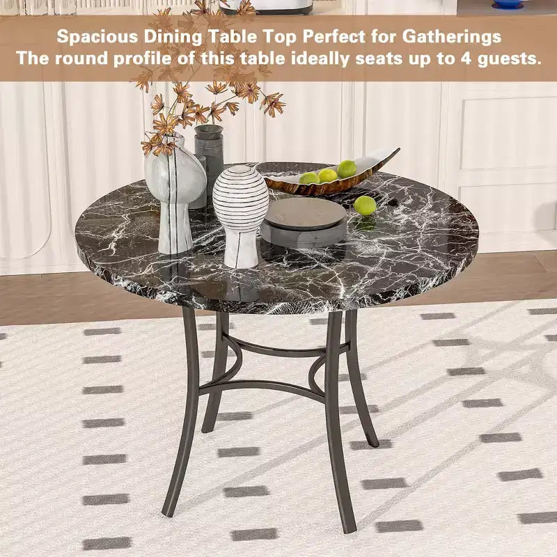 VECELO Table à manger ronde 36" pour 4, plateau de table de bar en faux marbre avec pieds en métal pour cuisine, petits espaces
