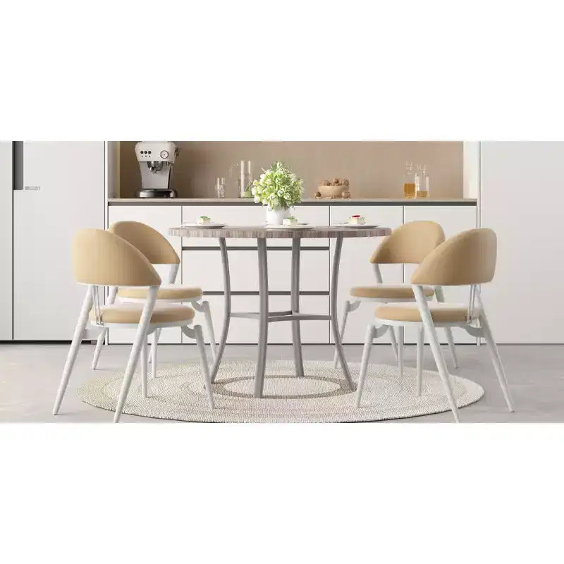 VECELO Table à manger ronde 36" pour 4, plateau de table de bar en faux marbre avec pieds en métal pour cuisine, petits espaces