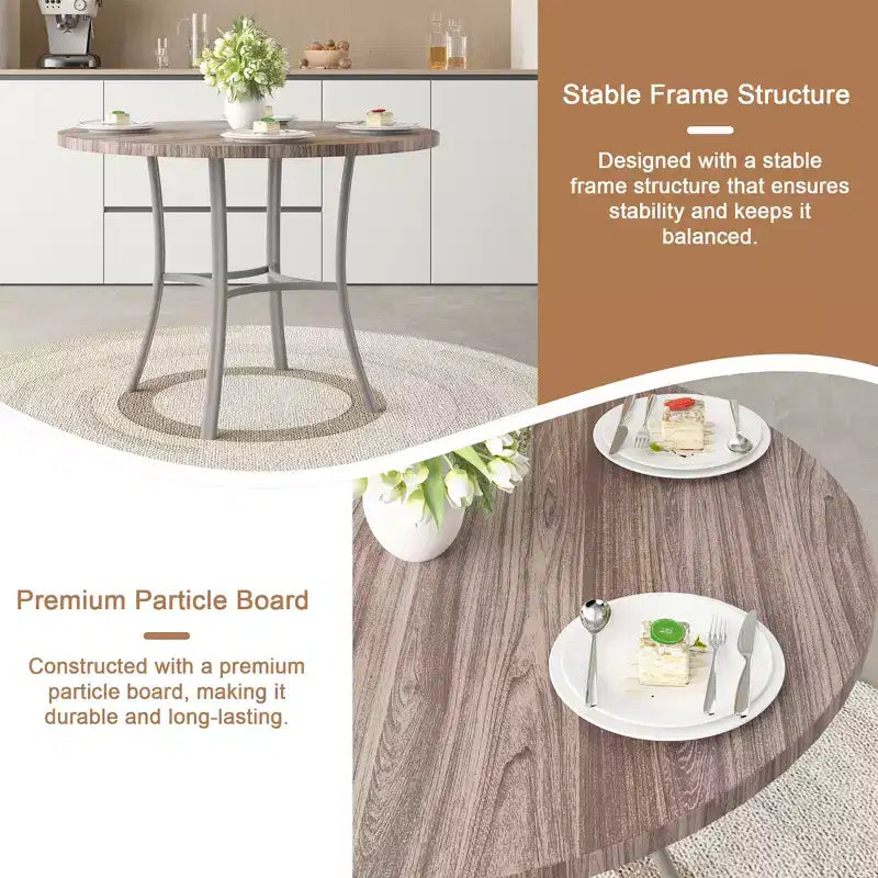 VECELO Table à manger ronde 36" pour 4, plateau de table de bar en faux marbre avec pieds en métal pour cuisine, petits espaces
