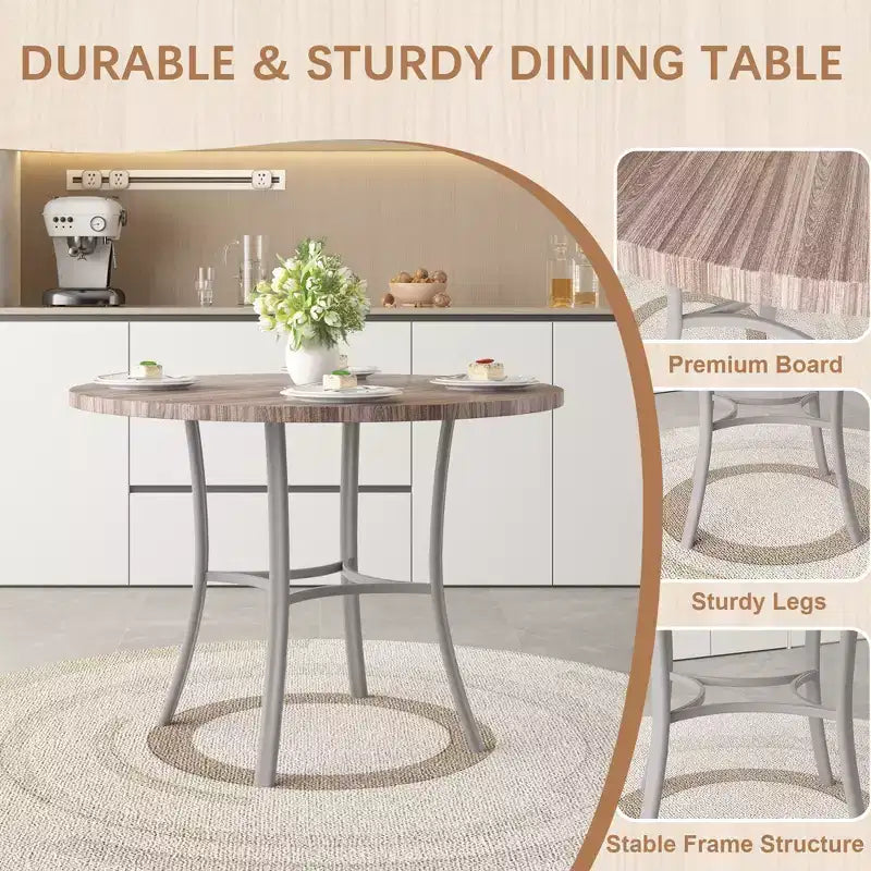 VECELO Table à manger ronde 36" pour 4, plateau de table de bar en faux marbre avec pieds en métal pour cuisine, petits espaces