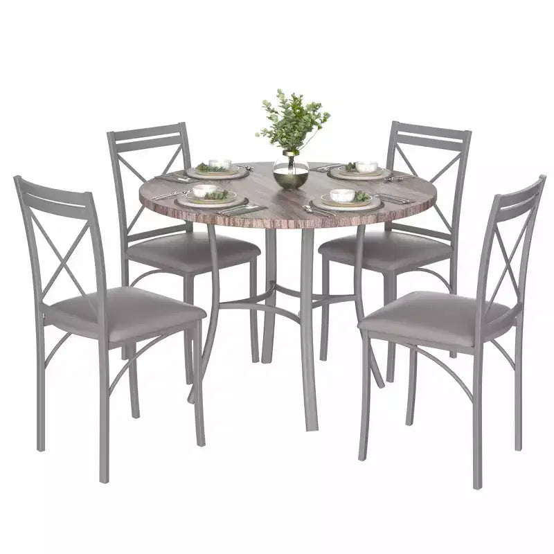 VECELO Table à manger ronde 36" pour 4, plateau de table de bar en faux marbre avec pieds en métal pour cuisine, petits espaces