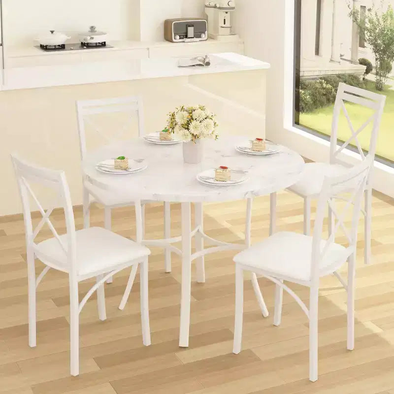 VECELO Table à manger ronde 36" pour 4, plateau de table de bar en faux marbre avec pieds en métal pour cuisine, petits espaces