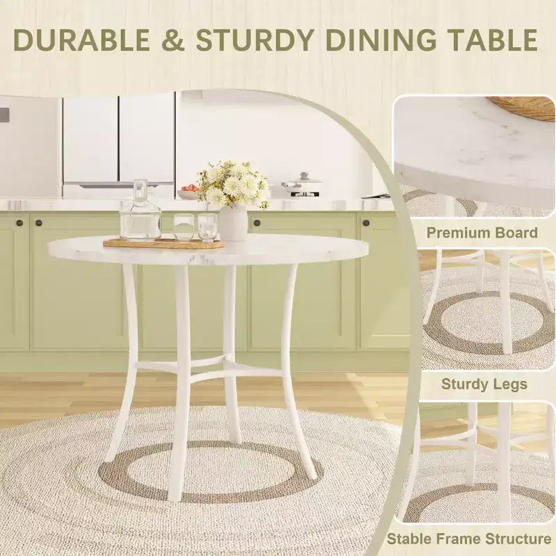 VECELO Table à manger ronde 36" pour 4, plateau de table de bar en faux marbre avec pieds en métal pour cuisine, petits espaces