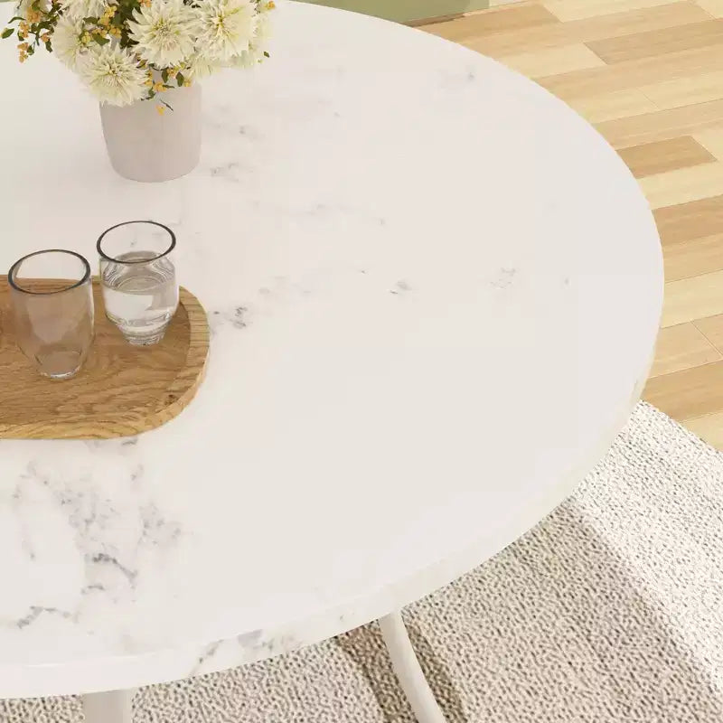 VECELO Table à manger ronde 36" pour 4, plateau de table de bar en faux marbre avec pieds en métal pour cuisine, petits espaces