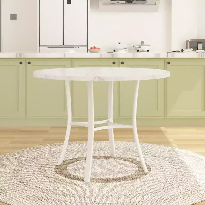 VECELO Table à manger ronde 36" pour 4, plateau de table de bar en faux marbre avec pieds en métal pour cuisine, petits espaces