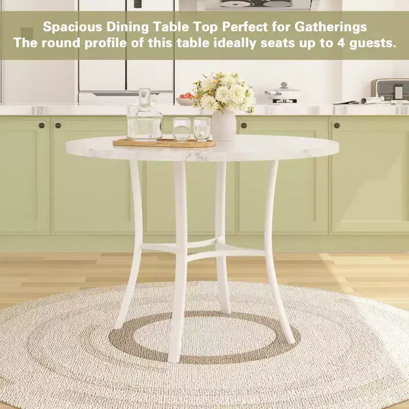 VECELO Table à manger ronde 36" pour 4, plateau de table de bar en faux marbre avec pieds en métal pour cuisine, petits espaces