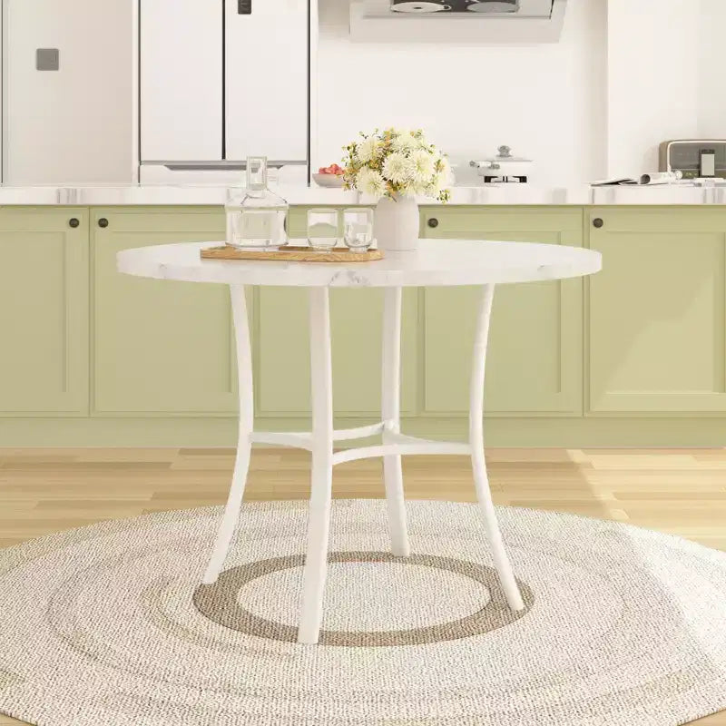 VECELO Table à manger ronde 36" pour 4, plateau de table de bar en faux marbre avec pieds en métal pour cuisine, petits espaces