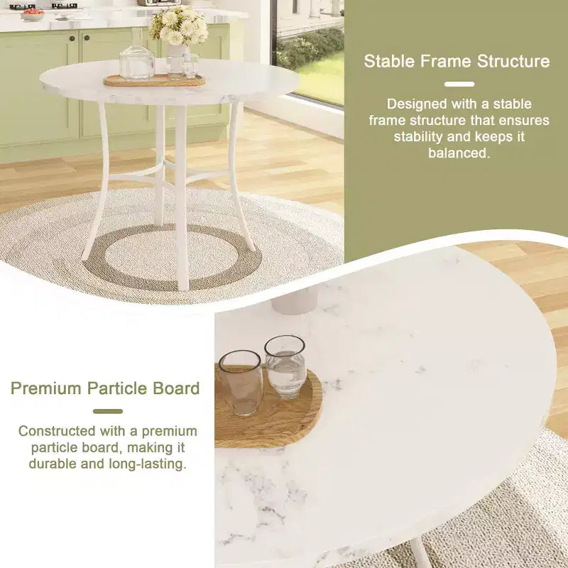 VECELO Table à manger ronde 36" pour 4, plateau de table de bar en faux marbre avec pieds en métal pour cuisine, petits espaces