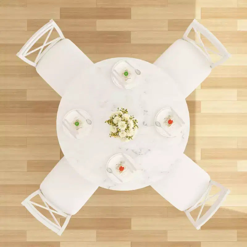 VECELO Table à manger ronde 36" pour 4, plateau de table de bar en faux marbre avec pieds en métal pour cuisine, petits espaces