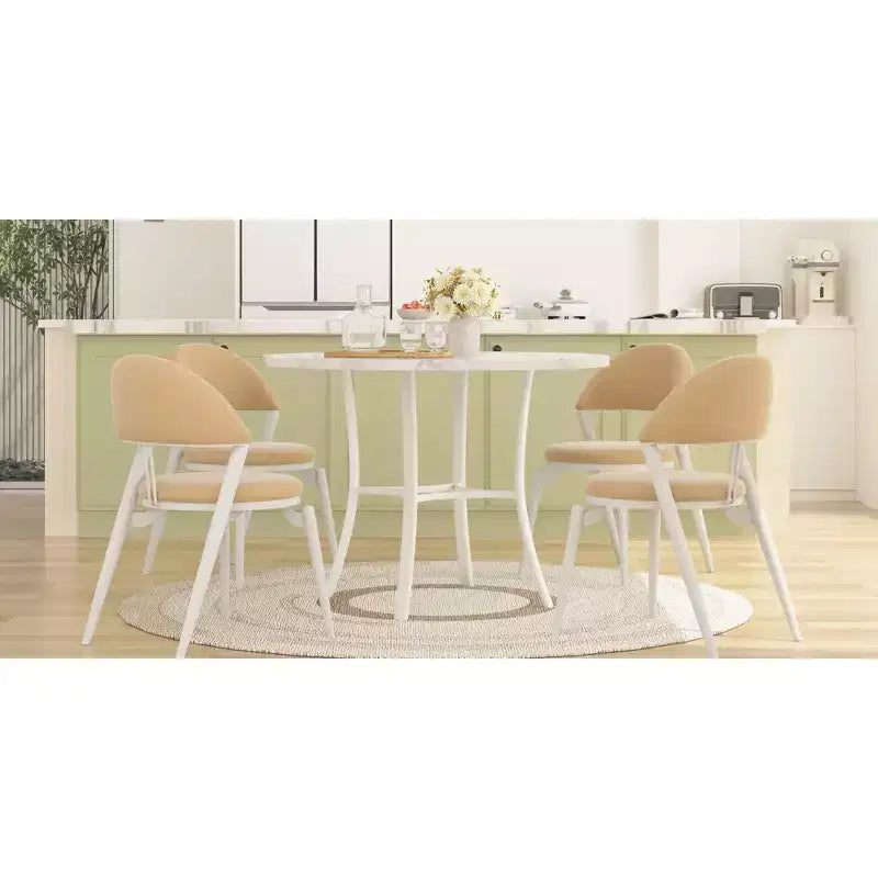 VECELO Table à manger ronde 36" pour 4, plateau de table de bar en faux marbre avec pieds en métal pour cuisine, petits espaces