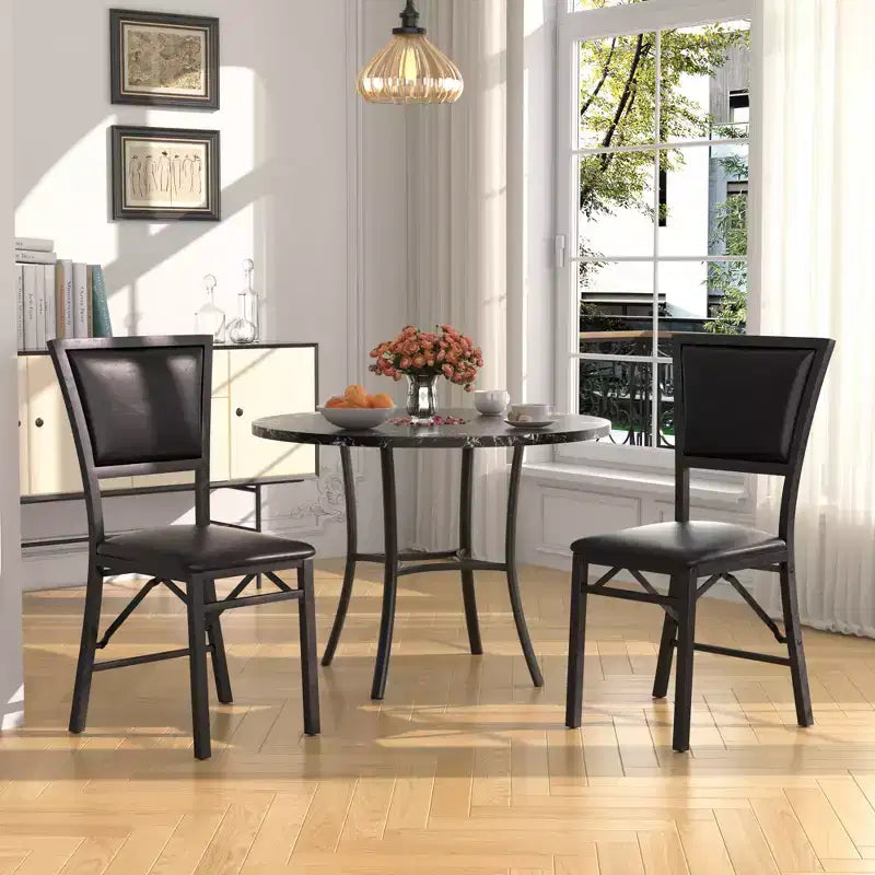 VECELO Table à manger ronde 36" pour 4, plateau de table de bar en faux marbre avec pieds en métal pour cuisine, petits espaces