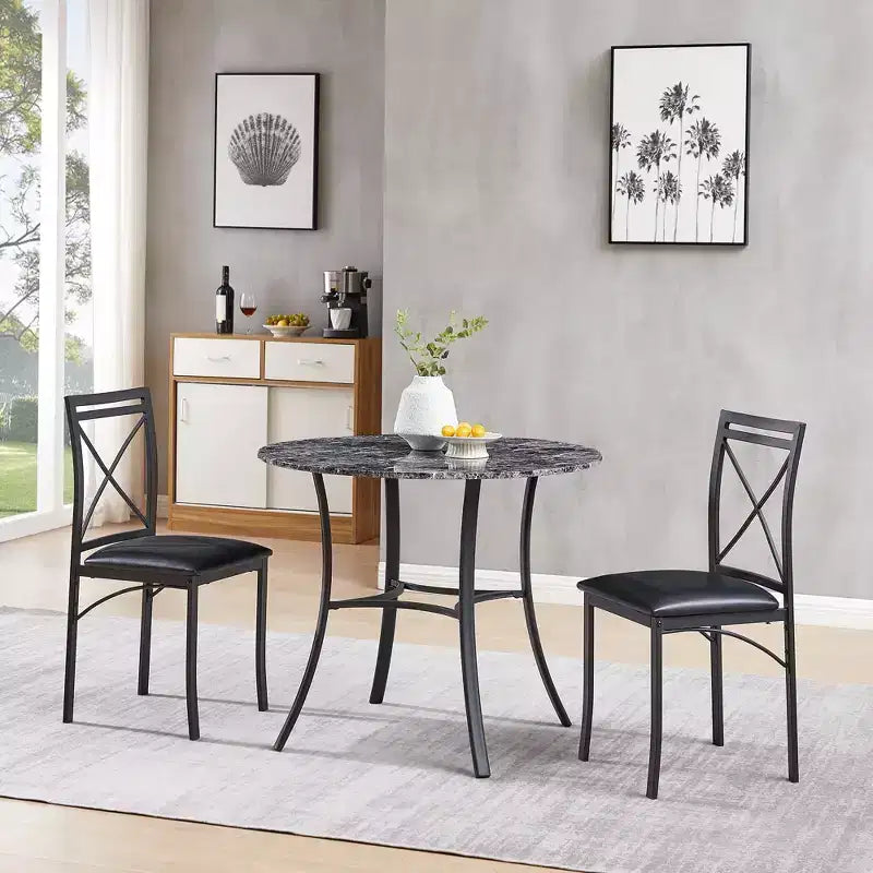 VECELO Table à manger ronde 36" pour 4, plateau de table de bar en faux marbre avec pieds en métal pour cuisine, petits espaces