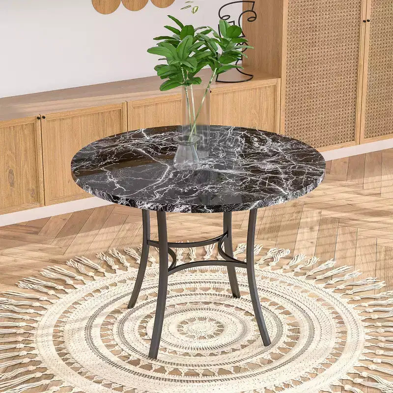 VECELO 36 Round Dining Table for 4, Faux Marble Bar Table Top with Metal Legs for Kitchen, Small Spaces