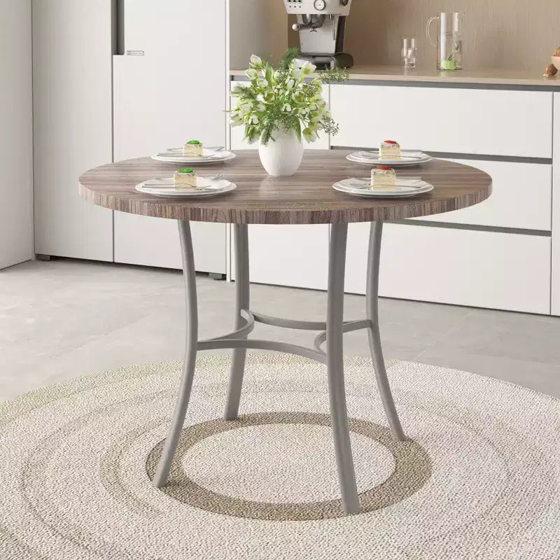 VECELO Table à manger ronde 36" pour 4, plateau de table de bar en faux marbre avec pieds en métal pour cuisine, petits espaces