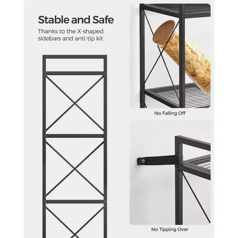 Étagère de rangement SONGMICS à 5 niveaux en métal, étagère de rangement avec cadres latéraux en X, maillage dense, 32 x 40 x 145,5 cm, noir encre