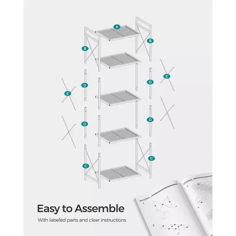 Étagère de rangement SONGMICS à 5 niveaux en métal, étagère de rangement avec cadres latéraux en X, maillage dense, 32 x 40 x 145,5 cm, noir encre