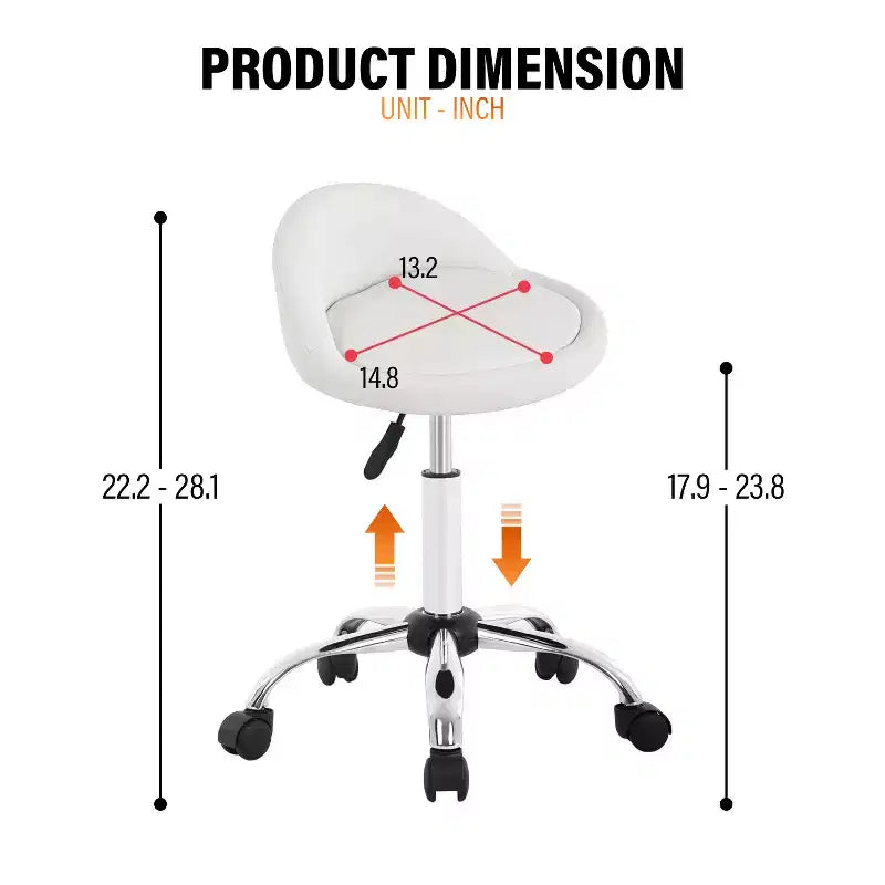 Tabouret de salon FDW réglable en hauteur, à roulettes, pivotant pour spa, avec siège confortable en cuir PU et base en métal chromé