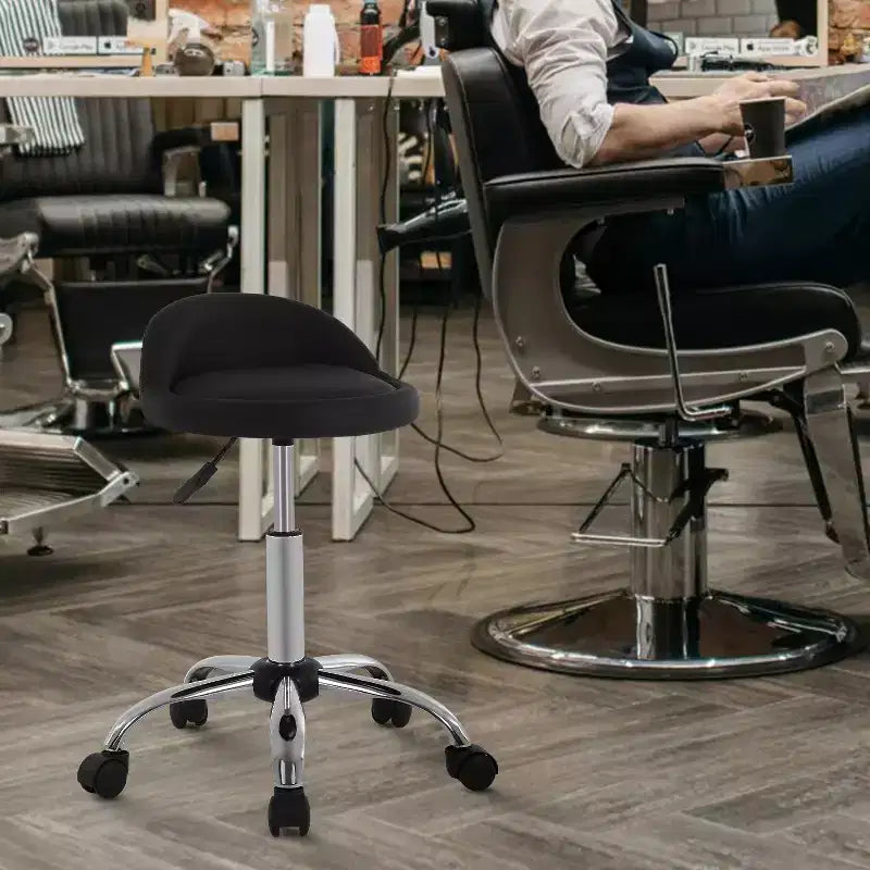 Tabouret de salon FDW réglable en hauteur, à roulettes, pivotant pour spa, avec siège confortable en cuir PU et base en métal chromé