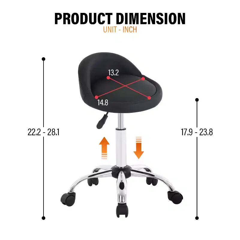 Tabouret de salon FDW réglable en hauteur, à roulettes, pivotant pour spa, avec siège confortable en cuir PU et base en métal chromé