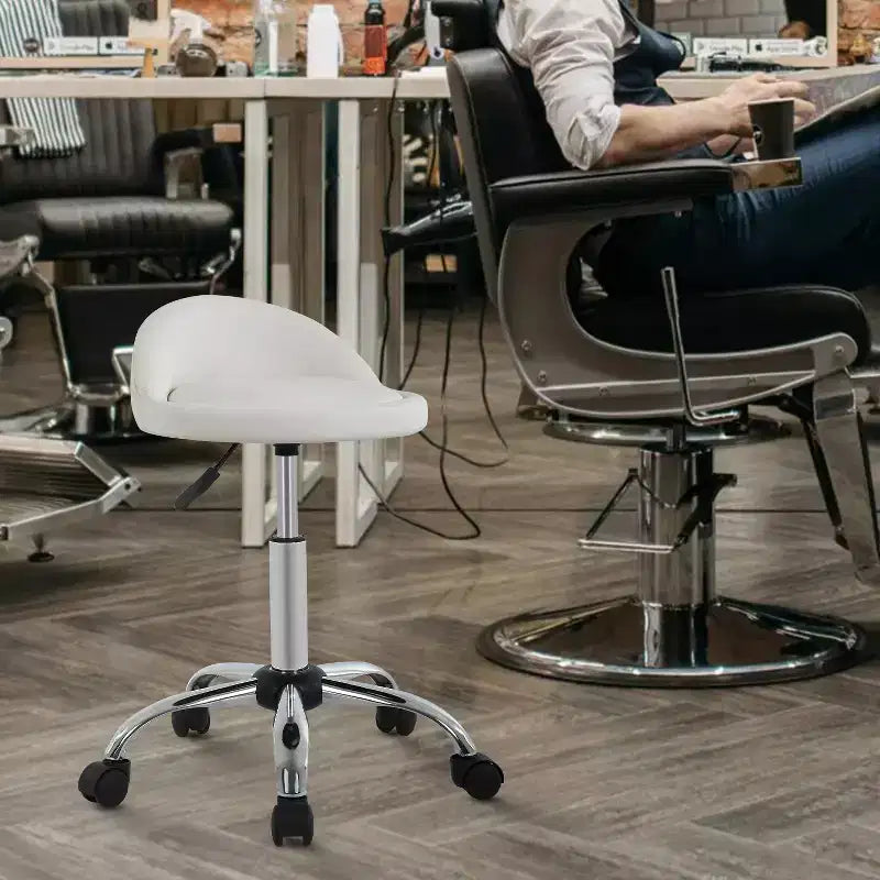Tabouret de salon FDW réglable en hauteur, à roulettes, pivotant pour spa, avec siège confortable en cuir PU et base en métal chromé