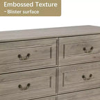 Commode de chambre rustique de 47 po à 6 tiroirs, grande commode rustique à texture naturelle, grise