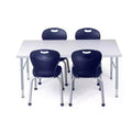 Bintiva Activity Table & Chair Set  24x48 Gray Sprayed Edge Table with Adjustable Legs and 4 Blue 12 ZUUL Classroom Chairs