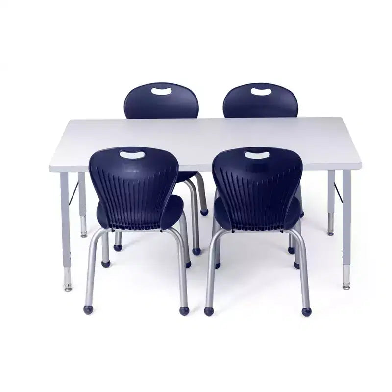 Bintiva Activity Table & Chair Set  24x48 Gray Sprayed Edge Table with Adjustable Legs and 4 Blue 12 ZUUL Classroom Chairs