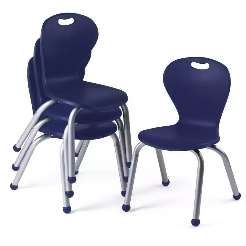 Ensemble table et chaises d'activités Bintiva - Table 60x120 cm à bords pulvérisés gris avec pieds réglables et 4 chaises de classe ZUUL bleues de 30 cm